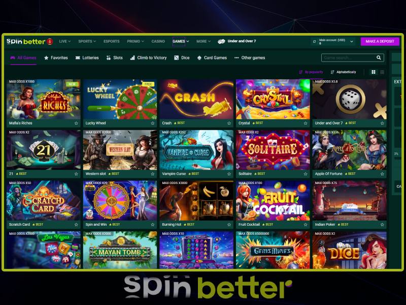 Selezione di giochi su SpinBetter Casino